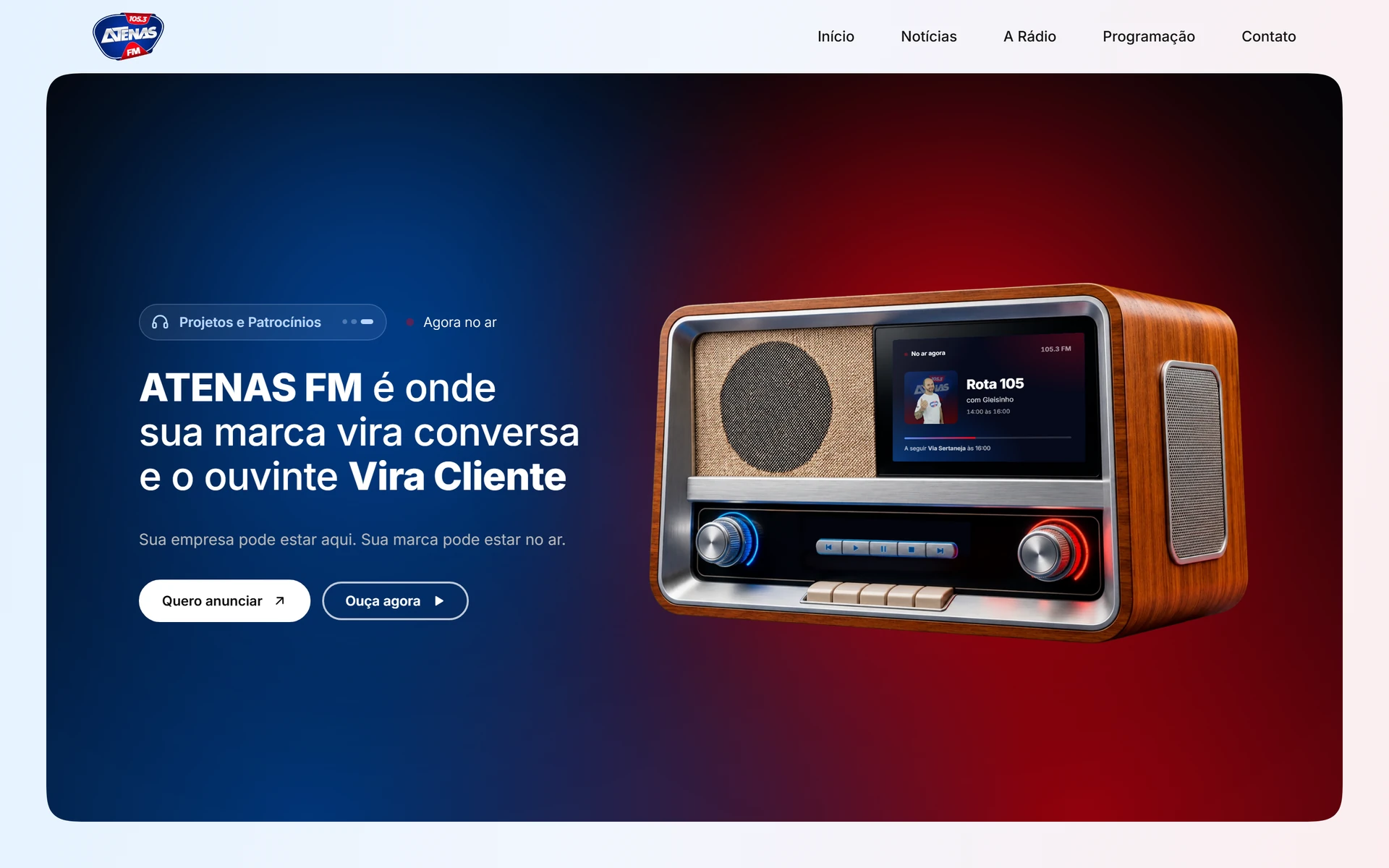 Atenas FM: Sitio, panel de gestión del contenido y de los anuncios, y app para iOS y Android, sobre una base de datos única.